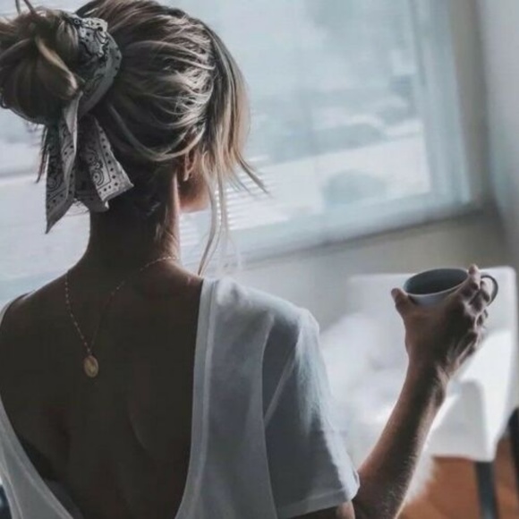 White Paisley Handkerchief Chiffon Hair Scarf Tie - Picture 4 of 7